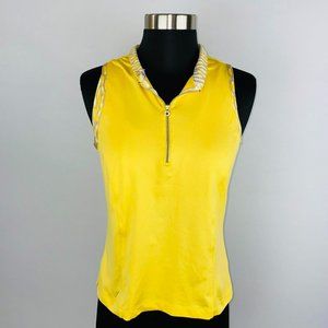 Tail Tech Womens Small S Yellow Tan Whit Zip Front Sleeveless Tank Golf Tennis
